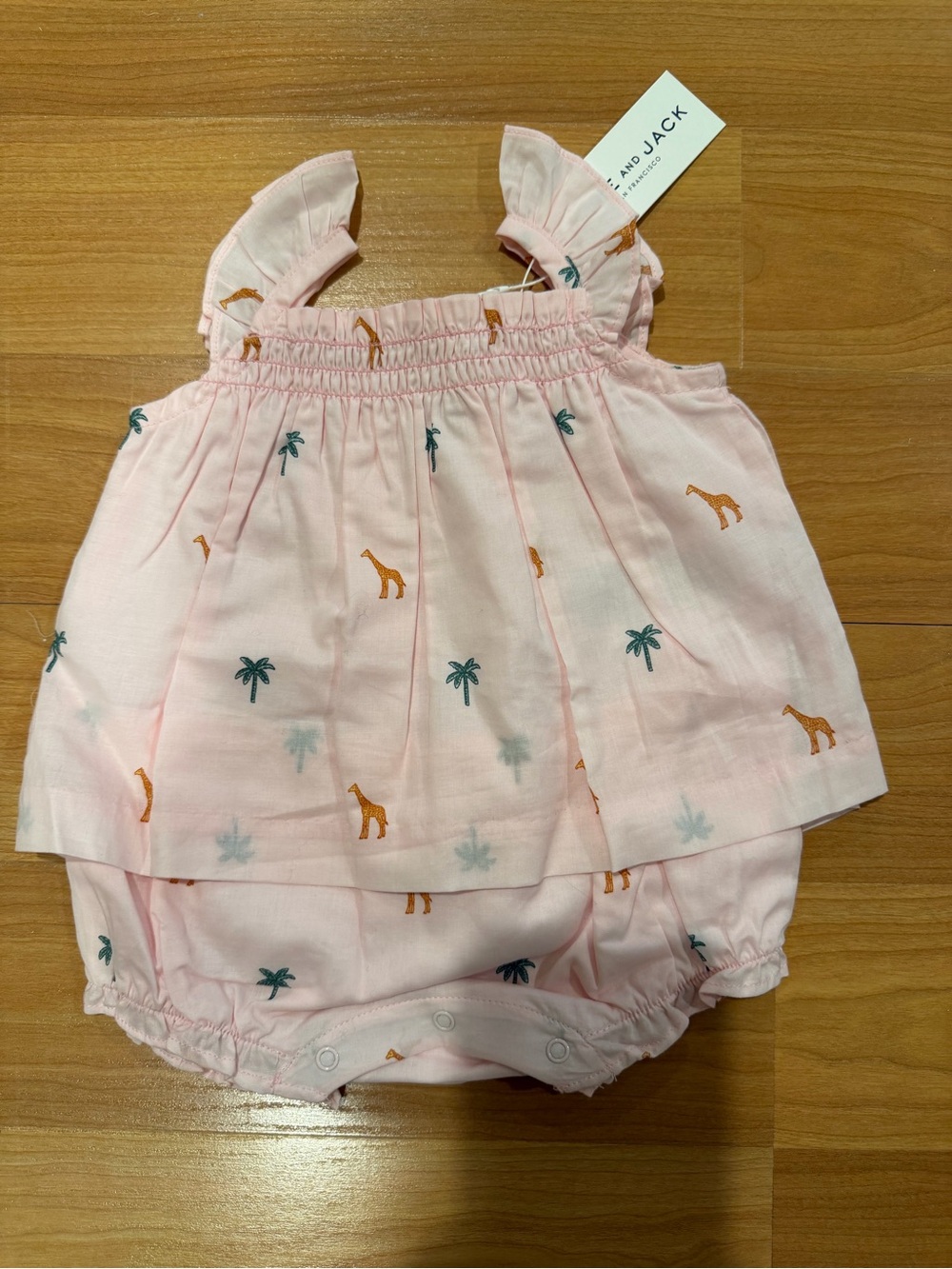 NWT- Janie and Jack Pink Giraffe & Palm-Print Baby Romper